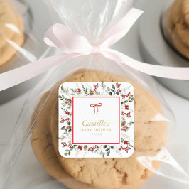 冬のエレガント緑とホリー赤ちゃんシャワー スクエアシール