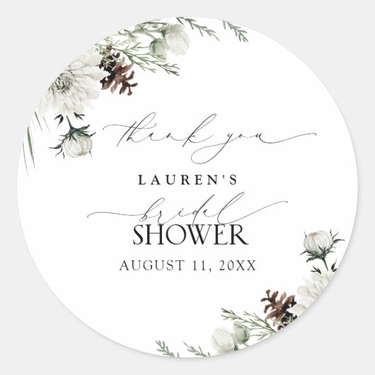 冬のエレガント緑のブライダルシャワーありがとう ラウンドシール (正面)