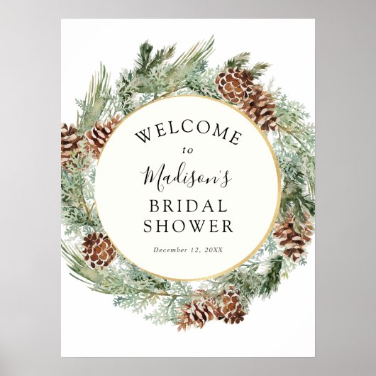 冬のエレガント緑のブライダルシャワーへようこそ ポスター (正面)