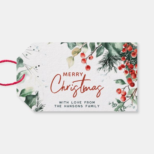 冬のエレガント緑のメリークリスマスカスタム ギフトタグ (裏面横)