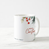 冬のエレガント緑のメリークリスマスカスタム コーヒーマグカップ (正面右)