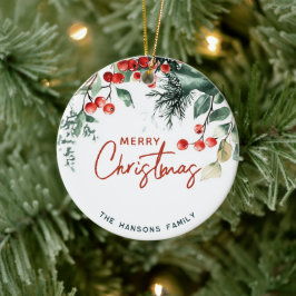 冬のエレガント緑のメリークリスマスカスタム セラミックオーナメント