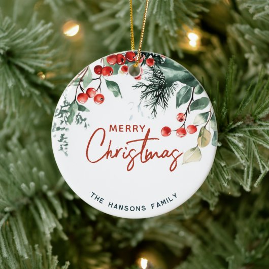 冬のエレガント緑のメリークリスマスカスタム セラミックオーナメント (ツリー)