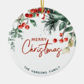 冬のエレガント緑のメリークリスマスカスタム セラミックオーナメント (正面)