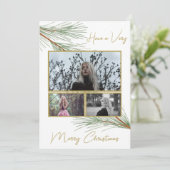 冬のエレガント緑のメリークリスマスツリーの写真 シーズンカード (スタンド正面)