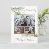 冬のエレガント緑のメリークリスマスツリーの写真 シーズンカード (スタンド正面)