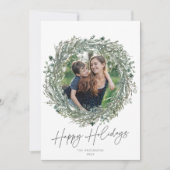 冬のエレガント緑のリースフォトホリデーカード シーズンカード (正面)