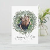 冬のエレガント緑のリースフォトホリデーカード シーズンカード (スタンド正面)