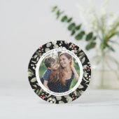 冬のエレガント緑のリース1フォトラウンド シーズンカード (スタンド正面)