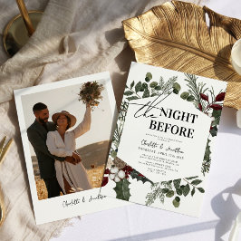 冬のエレガント緑の写真のリハーサルディナー 招待状