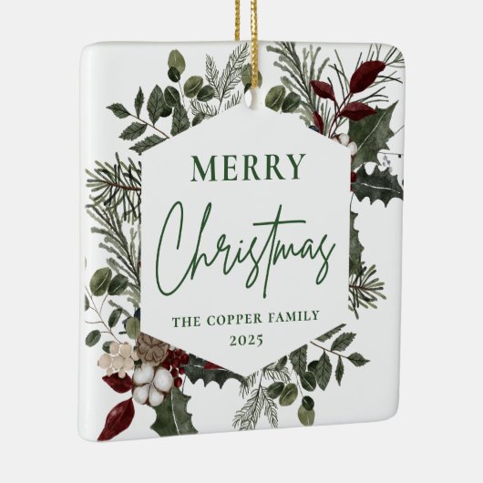 冬のエレガント緑の写真クリスマス セラミックオーナメント (右)