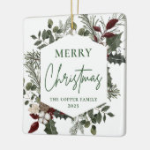 冬のエレガント緑の写真クリスマス セラミックオーナメント (左)