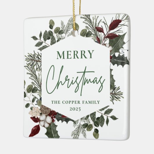 冬のエレガント緑の写真クリスマス セラミックオーナメント (左)
