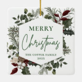 冬のエレガント緑の写真クリスマス セラミックオーナメント (裏面)