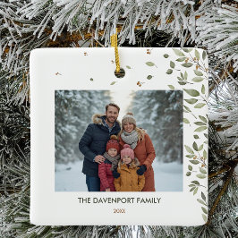 冬のエレガント緑の写真 セラミックオーナメント