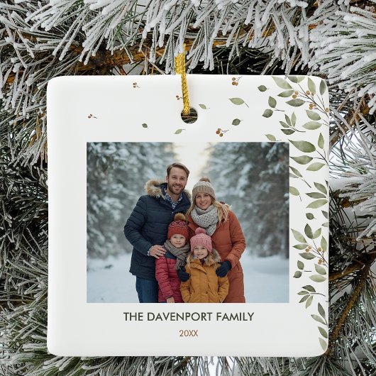 冬のエレガント緑の写真 セラミックオーナメント