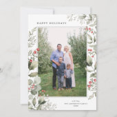 冬のエレガント緑の植物白一枚写真 シーズンカード (正面)