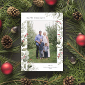 冬のエレガント緑の植物白一枚写真 シーズンカード