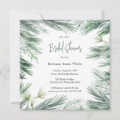 冬のエレガント緑の葉のブライダルシャワー 招待状 (正面)