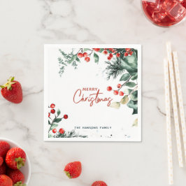 冬のエレガント緑の陽気なクリスマス スタンダードカクテルナプキン