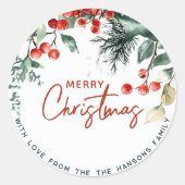 冬のエレガント緑の陽気なクリスマス ラウンドシール (正面)