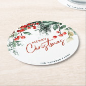 冬のエレガント緑の陽気なクリスマス ラウンドペーパーコースター (アングル)
