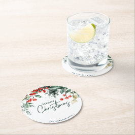 冬のエレガント緑の陽気なクリスマス ラウンドペーパーコースター