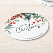 冬のエレガント緑の陽気なクリスマス ラウンドペーパーコースター (アングル)