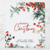 冬のエレガント緑の陽気なクリスマス ワインラベル (シングルラベル)