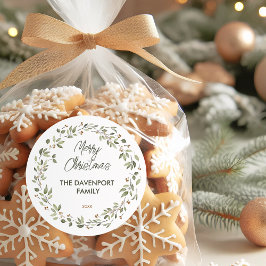 冬のエレガント緑リース ラウンドシール