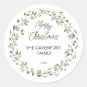 冬のエレガント緑リース ラウンドシール (正面)