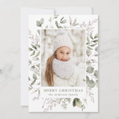 冬のエレガント葉とスノーベリーの写真 シーズンカード (正面)