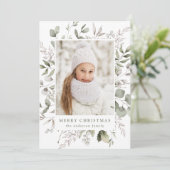 冬のエレガント葉とスノーベリーの写真 シーズンカード (スタンド正面)