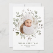 冬のエレガント葉とスノーベリーの写真 シーズンカード (正面)