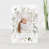 冬のエレガント葉とスノーベリーの写真 シーズンカード (正面)