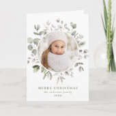 冬のエレガント葉とスノーベリーの写真 シーズンカード (正面)