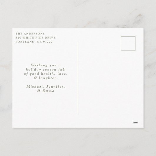 冬のエレガント葉とスノーベリーの写真 シーズンポストカード (裏面)