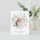 冬のエレガント葉とスノーベリーの写真 シーズンポストカード (スタンド正面)