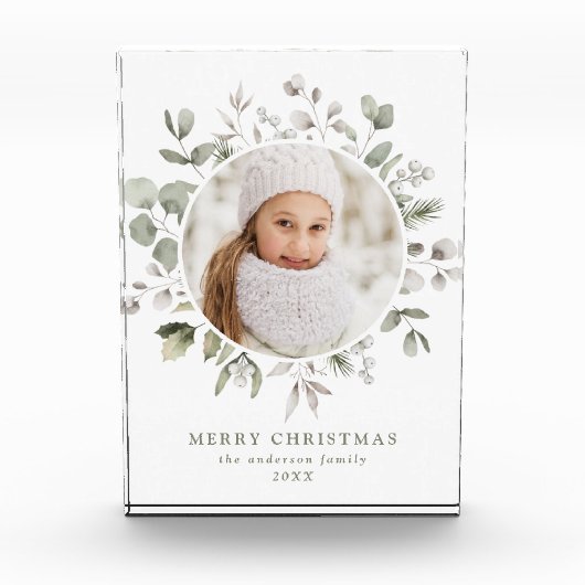 冬のエレガント葉とスノーベリーの写真 フォトブロック (正面)