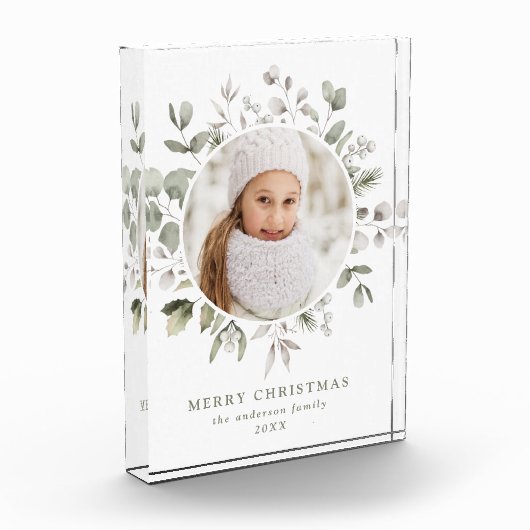 冬のエレガント葉とスノーベリーの写真 フォトブロック (左)