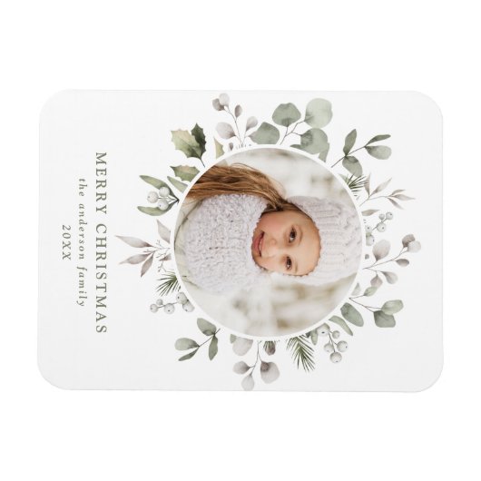 冬のエレガント葉とスノーベリーの写真 マグネット (横)