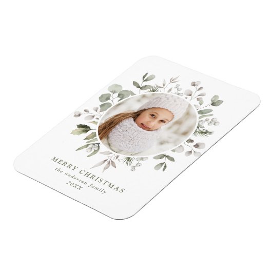 冬のエレガント葉とスノーベリーの写真 マグネット (左側)