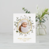 冬のエレガント葉とスノーベリーの写真 箔シーズンポストカード (立ち正面)