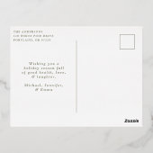 冬のエレガント葉とスノーベリーの写真 箔シーズンポストカード (裏面)