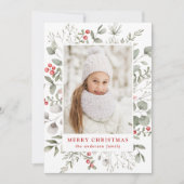 冬のエレガント葉とホリーベリーの写真 シーズンカード (正面)