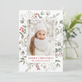 冬のエレガント葉とホリーベリーの写真 シーズンカード (スタンド正面)