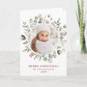 冬のエレガント葉とホリーベリーの写真 シーズンカード (正面)