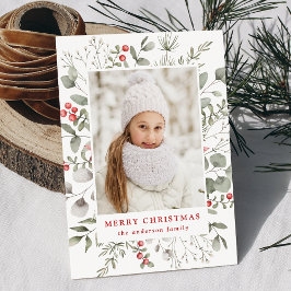 冬のエレガント葉とホリーベリーの写真 シーズンカード