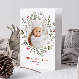 冬のエレガント葉とホリーベリーの写真 シーズンカード