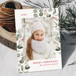 冬のエレガント葉とホリーベリーの写真 シーズンカード